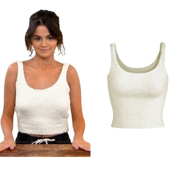 Skims Cozy Knit Crop Tank Top Women's 2X/3X Bone Fuzzy Sherpa Comfy Lounge NWOT - Picture 1 of 11